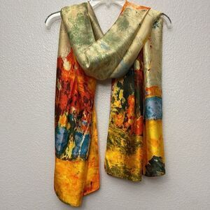 Watercolor Landscape Print Yellow/Blue Scarf NWT